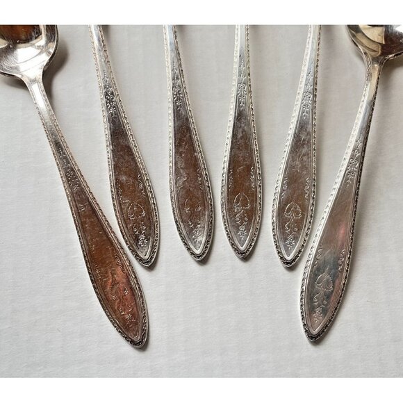 6 Argosy 1926 Silverplate Oval Soup Spoons 1847 Rogers Bros USA 7.25" Vintage - Picture 2 of 6